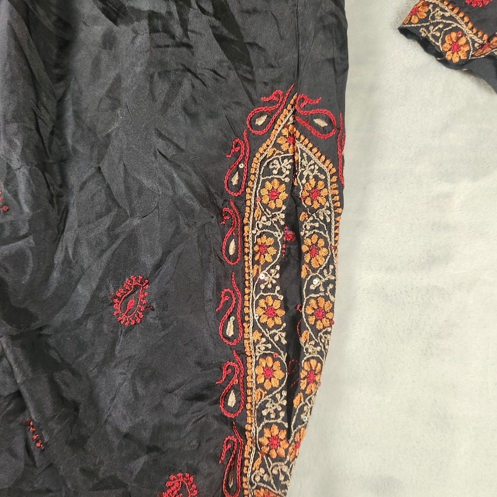 Boho Embroidered Black Gold Orange Beaded Maxi Kaftan Abaya Dress L Bohemian - Picture 2 of 8